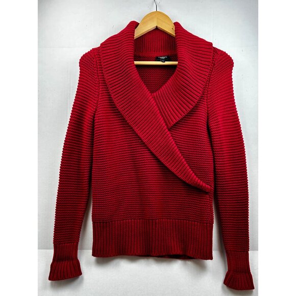Talbots Sweater Womens Petite 100% Cotton Shawl Collar Red Knit Cozy Classic - Picture 1 of 6